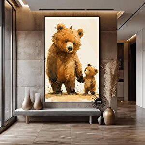 Anne Ve Yavru Ayı; Sevimli Hayvan Duvar Sanatı; Bebek Odası Baskıları; Sevimli Vintage Tarzı Hayvan 100x200 cm