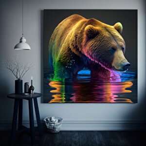 Ruhani Ayı Kanvası, Spiritüel Hayvan Temalı Duvar Dekoru 40x40 cm