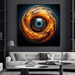 Siyah Noktalı Ve Turuncu Alevli Göz Kanvas Tablosu; Göz Baskısı; Yatak Odası Duvar Dekoru; Ev Hediye 80x80 cm