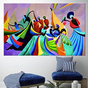 Renkli Afrikalı Kadın Dansçıları, Afrika Duvar Sanatı, Afro-amerikan Kadın Portreleri 150x290 cm