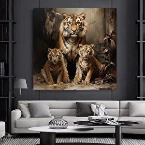 Anne Ve Yavru Kaplanlar Kanvas Duvar Sanatı; Kaplan Hayvan Baskısı; Ev Dekoru; Hayvan Sanatı 70x70 cm