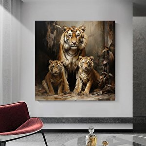 Anne Ve Yavru Kaplanlar Kanvas Duvar Sanatı; Kaplan Hayvan Baskısı; Ev Dekoru; Hayvan Sanatı