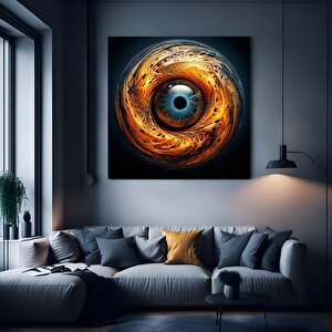Siyah Noktalı Ve Turuncu Alevli Göz Kanvas Tablosu; Göz Baskısı; Yatak Odası Duvar Dekoru; Ev Hediye