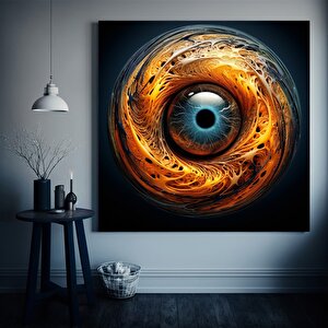 Siyah Noktalı Ve Turuncu Alevli Göz Kanvas Tablosu; Göz Baskısı; Yatak Odası Duvar Dekoru; Ev Hediye 50x50 cm
