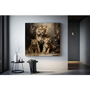 Anne Ve Yavru Kaplanlar Kanvas Duvar Sanatı; Kaplan Hayvan Baskısı; Ev Dekoru; Hayvan Sanatı
