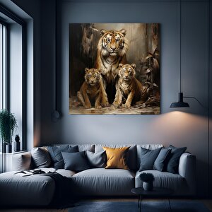 Anne Ve Yavru Kaplanlar Kanvas Duvar Sanatı; Kaplan Hayvan Baskısı; Ev Dekoru; Hayvan Sanatı