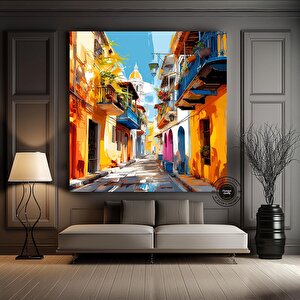 Kolombiya Duvar Sanatı | Cartagena & Bogotá | Kanvas Baskılar | Kolombiyalı Ev Dekoru | Latin Sanatı 50x50 cm