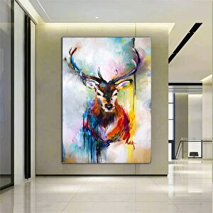 Renkli Geyik Resmi; Suluboya Görünümlü Sanat; Geyik Baskısı; Geyik Portre Tablosu; Hayvan Ev Dekoru;