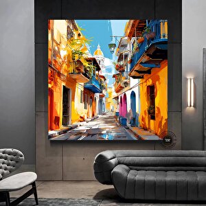Kolombiya Duvar Sanatı | Cartagena & Bogotá | Kanvas Baskılar | Kolombiyalı Ev Dekoru | Latin Sanatı 80x80 cm