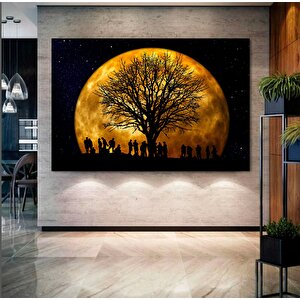 Gece Ay Ve Ağaç Kanvas Tablosu – Soyut Gece Manzarası 50x70 cm