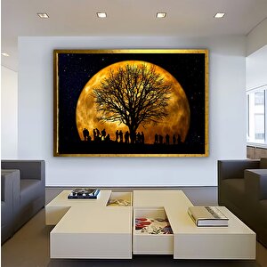 Gece Ay Ve Ağaç Kanvas Tablosu – Soyut Gece Manzarası 50x70 cm