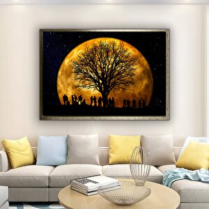 Gece Ay Ve Ağaç Kanvas Tablosu – Soyut Gece Manzarası