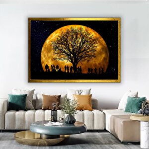 Gece Ay Ve Ağaç Kanvas Tablosu – Soyut Gece Manzarası