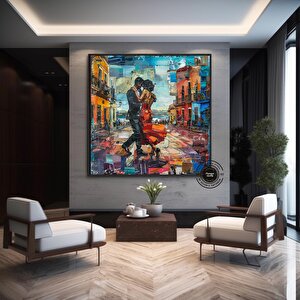 Kanvas Ev Dekoru; Büyük Kanvas; Dans Eden Çift Tablo Baskısı; Müzik Odası Sanatı; Tango Çift Kanvas; 60x60 cm