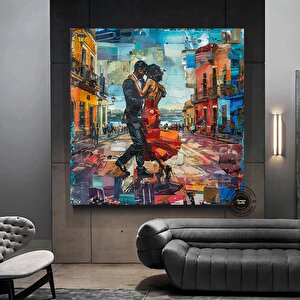 Kanvas Ev Dekoru; Büyük Kanvas; Dans Eden Çift Tablo Baskısı; Müzik Odası Sanatı; Tango Çift Kanvas; 60x60 cm