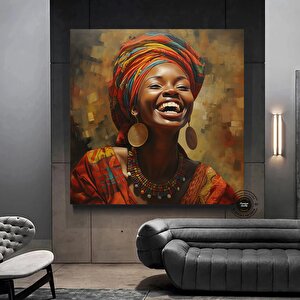 Afrika-amerikan Pop Art Kadın Tablosu – Renkli Soyut Duvar Sanatı 80x80 cm