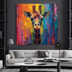 Renkli Zürafa Sanatı Baskısı, Canlı Hayvan Portresi Kanvası, Soyut Vahşi Yaşam Safari Dekoru 60x60 cm