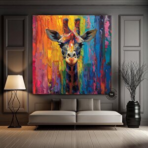 Renkli Zürafa Sanatı Baskısı, Canlı Hayvan Portresi Kanvası, Soyut Vahşi Yaşam Safari Dekoru 60x60 cm