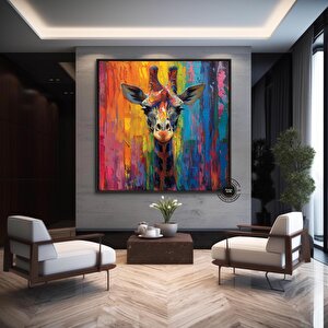 Renkli Zürafa Sanatı Baskısı, Canlı Hayvan Portresi Kanvası, Soyut Vahşi Yaşam Safari Dekoru 60x60 cm