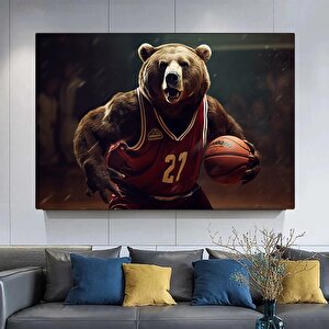 Basketbolcu Pozundaki Ayı Kanvas Baskısı, Ayı Duvar Tablosu