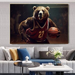 Basketbolcu Pozundaki Ayı Kanvas Baskısı, Ayı Duvar Tablosu