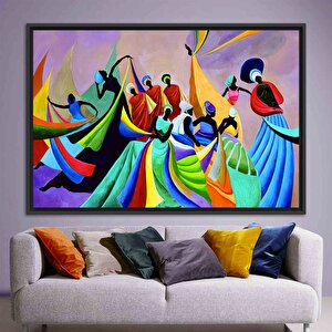 Renkli Afrikalı Kadın Dansçıları, Afrika Duvar Sanatı, Afro-amerikan Kadın Portreleri 90x180 cm