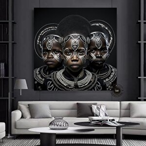 Afrikalı Çocuk Kanvas Tablosu, Afrika Kabile Kültürü Temalı Sanat 30x30 cm