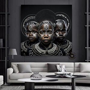 Afrikalı Çocuk Kanvas Tablosu, Afrika Kabile Kültürü Temalı Sanat 70x70 cm
