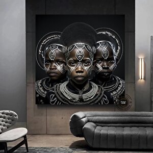 Afrikalı Çocuk Kanvas Tablosu, Afrika Kabile Kültürü Temalı Sanat 70x70 cm