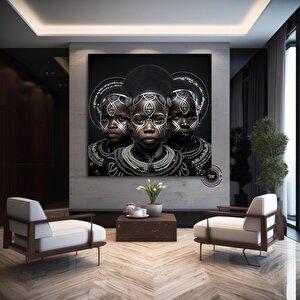 Afrikalı Çocuk Kanvas Tablosu, Afrika Kabile Kültürü Temalı Sanat 70x70 cm