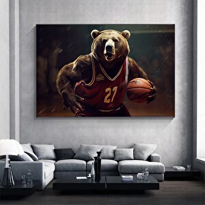Basketbolcu Pozundaki Ayı Kanvas Baskısı, Ayı Duvar Tablosu 50x70 cm