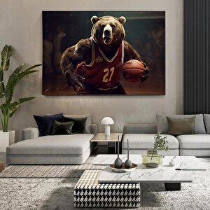 Basketbolcu Pozundaki Ayı Kanvas Baskısı, Ayı Duvar Tablosu