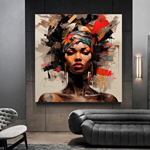 Renkli Afrika Kadın Kanvas Sanatı, Afro-amerikan Sanat, Modern Baskı, Moda Dekoru, Duvar Dekoru 80x80 cm
