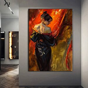 Vintage Kadın Portresi; Antika Kanvas Tablosu; Genç Bayan Resmi; Asmaya Hazır Kadın Sanatı 50x70 cm