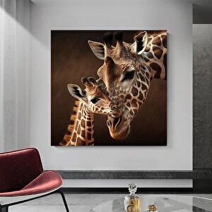 Anne Ve Yavru Zürafa Kanvas Sanatı; Sevimli Hayvan Tablosu