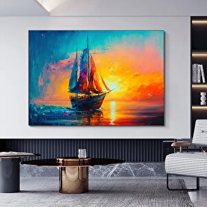 Soyut Yelkenli Kanvası, Yelkenli Tekne, Deniz, Manzara Kanvas Tablo, Tekne Kanvas Baskı 100x200 cm