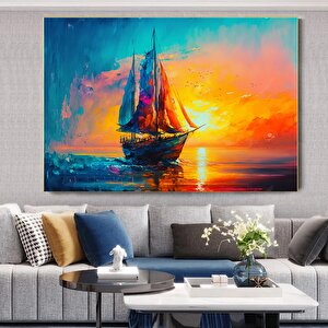Soyut Yelkenli Kanvası, Yelkenli Tekne, Deniz, Manzara Kanvas Tablo, Tekne Kanvas Baskı