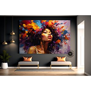 Afrika-amerikan Sanatı Büyük Kanvas – Siyah Kadın Portresi; Soyut Afrika Kadın Baskısı; Renkli Soyut 150x250 cm