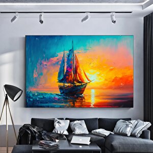 Soyut Yelkenli Kanvası, Yelkenli Tekne, Deniz, Manzara Kanvas Tablo, Tekne Kanvas Baskı 120x180 cm