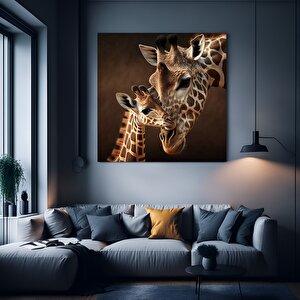 Anne Ve Yavru Zürafa Kanvas Sanatı; Sevimli Hayvan Tablosu