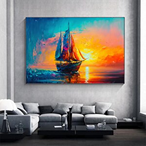 Soyut Yelkenli Kanvası, Yelkenli Tekne, Deniz, Manzara Kanvas Tablo, Tekne Kanvas Baskı