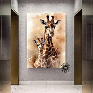 Anne Ve Yavru Zürafa Kanvas Duvar Sanatı – Sevimli Hayvan Sanatı; Zürafa Kanvas Baskısı; Abstract Ha 70x150 cm