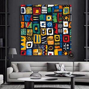 Afrika Desen Kanvas Baskısı; Terrakota Geometrik Tribal Tarzı; Boho Minimal Dekor; Hediyelik 40x40 cm