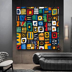 Afrika Desen Kanvas Baskısı; Terrakota Geometrik Tribal Tarzı; Boho Minimal Dekor; Hediyelik 50x50 cm