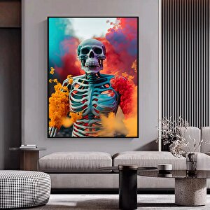 İskelet Kanvas Duvar Sanatı; Sürreal Kanvas Boyama; Modern Ev Dekorasyonu 80x120 cm