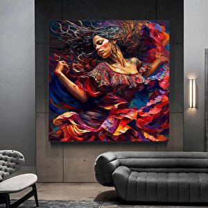 Geleneksel İspanyol Dansçısı Kanvas Tablosu, Kadın Dansçı Temalı Baskı 100x100 cm