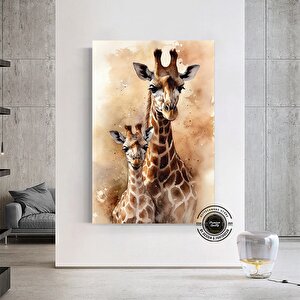 Anne Ve Yavru Zürafa Kanvas Duvar Sanatı – Sevimli Hayvan Sanatı; Zürafa Kanvas Baskısı; Abstract Ha