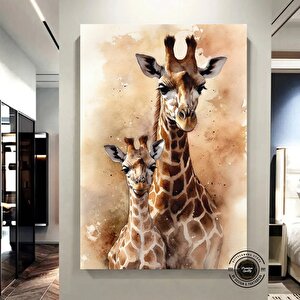 Anne Ve Yavru Zürafa Kanvas Duvar Sanatı – Sevimli Hayvan Sanatı; Zürafa Kanvas Baskısı; Abstract Ha