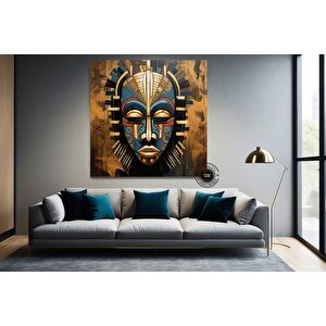 El Yapımı Afrika Maskesi Kanvas | Ruhani Tribal Sanat 60x60 cm