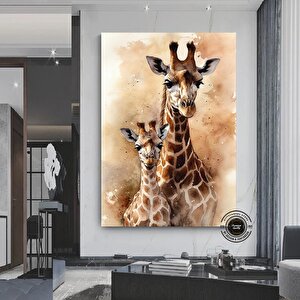 Anne Ve Yavru Zürafa Kanvas Duvar Sanatı – Sevimli Hayvan Sanatı; Zürafa Kanvas Baskısı; Abstract Ha 100x150 cm